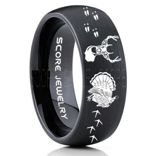 Wild Turkey Ring, Turkey Tracks Rings, Deer Hunting Ring, Fishing Ring, Black Tungsten Ring, Black Wedding Band, Hunting Ring, Deer Hunting Wedding Band, Deer Tracks Ring