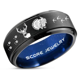 Wild Turkey Ring, Turkey Tracks Rings, Deer Hunting Ring, Fishing Ring, Black Tungsten Ring, Black Wedding Band, Hunting Ring, Deer Hunting Wedding Band, Deer Tracks Ring