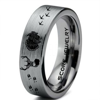 Wild Turkey Ring, Turkey Tracks Rings, Deer Hunting Ring, Fishing Ring, Silver Tungsten Ring, Silver Wedding Band, Hunting Ring, Deer Hunting Wedding Band, Deer Tracks Ring