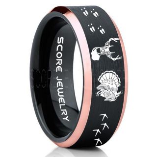 Wild Turkey Ring, Turkey Tracks Rings, Deer Hunting Ring, Fishing Ring, Black Tungsten Ring, Black Wedding Band, Hunting Ring, Deer Hunting Wedding Band, Deer Tracks Ring