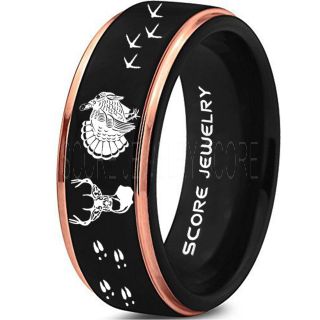 Wild Turkey Ring, Turkey Tracks Rings, Deer Hunting Ring, Fishing Ring, Black Tungsten Ring, Black Wedding Band, Hunting Ring, Deer Hunting Wedding Band, Deer Tracks Ring