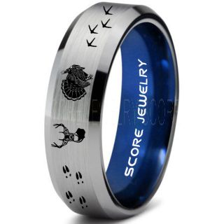 Wild Turkey Ring, Turkey Tracks Rings, Deer Hunting Ring, Fishing Ring, Silver Tungsten Ring, Silver Wedding Band, Hunting Ring, Deer Hunting Wedding Band, Deer Tracks Ring