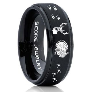 Wild Turkey Ring, Turkey Tracks Rings, Deer Hunting Ring, Fishing Ring, Black Tungsten Ring, Black Wedding Band, Hunting Ring, Deer Hunting Wedding Band, Deer Tracks Ring