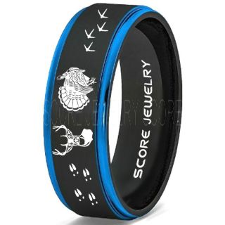 Wild Turkey Ring, Turkey Tracks Rings, Deer Hunting Ring, Fishing Ring, Black Tungsten Ring, Black Wedding Band, Hunting Ring, Deer Hunting Wedding Band, Deer Tracks Ring