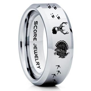 Wild Turkey Ring, Turkey Tracks Rings, Deer Hunting Ring, Fishing Ring, Silver Tungsten Ring, Silver Wedding Band, Hunting Ring, Deer Hunting Wedding Band, Deer Tracks Ring