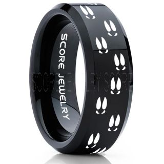 Deer Hunting Ring, Deer Hunting Wedding Ring, Deer Wedding Band, Deer Tracks Ring, Deer Tracks Black Tungsten Ring, Black Wedding Band, Hunting Ring, Outdoorsman Wedding Band