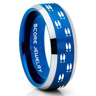 Deer Hunting Ring, Deer Hunting Wedding Ring, Deer Wedding Band, Deer Tracks Ring, Deer Tracks Blue Tungsten Ring, Blue Wedding Band, Hunting Ring, Outdoorsman Wedding Band