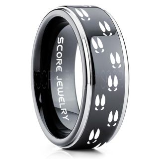 Deer Hunting Ring, Deer Hunting Wedding Ring, Deer Wedding Band, Deer Tracks Ring, Deer Tracks Black Tungsten Ring, Black Wedding Band, Hunting Ring, Outdoorsman Wedding Band