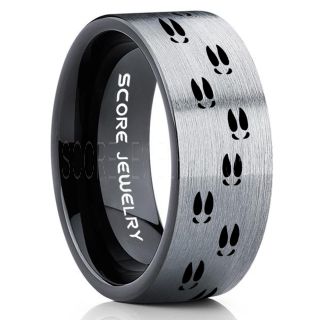 Deer Ring, Deer Wedding Ring, Deer Wedding Band, Deer Tracks Ring, Deer Tracks Silver Tungsten Ring, Silver Wedding Band, Hunting Ring, Outdoorsman Wedding Band