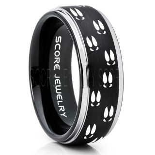 Deer Hunting Ring, Deer Hunting Wedding Ring, Deer Wedding Band, Deer Tracks Ring, Deer Tracks Black Tungsten Ring, Black Wedding Band, Hunting Ring, Outdoorsman Wedding Band