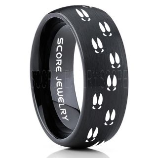 Deer Hunting Ring, Deer Hunting Wedding Ring, Deer Wedding Band, Deer Tracks Ring, Deer Tracks Black Tungsten Ring, Black Wedding Band, Hunting Ring, Outdoorsman Wedding Band