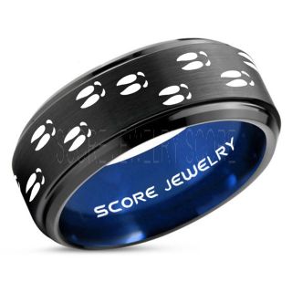 Deer Hunting Ring, Deer Hunting Wedding Ring, Deer Wedding Band, Deer Tracks Ring, Deer Tracks Black Tungsten Ring, Black Wedding Band, Hunting Ring, Outdoorsman Wedding Band