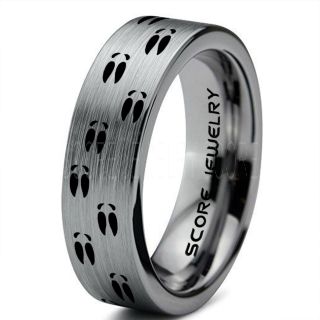 Deer Ring, Deer Wedding Ring, Deer Wedding Band, Deer Tracks Ring, Deer Tracks Silver Tungsten Ring, Silver Wedding Band, Hunting Ring, Outdoorsman Wedding Band