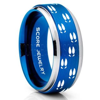 Deer Hunting Ring, Deer Hunting Wedding Ring, Deer Wedding Band, Deer Tracks Ring, Deer Tracks Blue Tungsten Ring, Blue Wedding Band, Hunting Ring, Outdoorsman Wedding Band