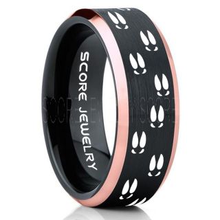 Deer Hunting Ring, Deer Hunting Wedding Ring, Deer Wedding Band, Deer Tracks Ring, Deer Tracks Black Tungsten Ring, Black Wedding Band, Hunting Ring, Outdoorsman Wedding Band