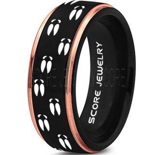 Deer Hunting Ring, Deer Hunting Wedding Ring, Deer Wedding Band, Deer Tracks Ring, Deer Tracks Black Tungsten Ring, Black Wedding Band, Hunting Ring, Outdoorsman Wedding Band