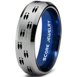 Deer Ring, Deer Wedding Ring, Deer Wedding Band, Deer Tracks Ring, Deer Tracks Silver Tungsten Ring, Silver Wedding Band, Hunting Ring, Outdoorsman Wedding Band