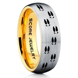 Deer Ring, Deer Wedding Ring, Deer Wedding Band, Deer Tracks Ring, Deer Tracks Silver Tungsten Ring, Silver Wedding Band, Hunting Ring, Outdoorsman Wedding Band