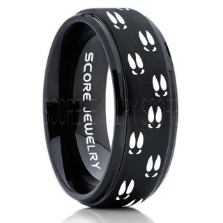 Deer Hunting Ring, Deer Hunting Wedding Ring, Deer Wedding Band, Deer Tracks Ring, Deer Tracks Black Tungsten Ring, Black Wedding Band, Hunting Ring, Outdoorsman Wedding Band