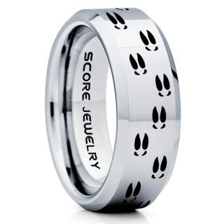 Deer Ring, Deer Wedding Ring, Deer Wedding Band, Deer Tracks Ring, Deer Tracks Silver Tungsten Ring, Silver Wedding Band, Hunting Ring, Outdoorsman Wedding Band