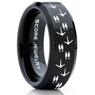 Wild Turkey Ring, Turkey Tracks Rings, Deer Hunting Ring, Fishing Ring, Black Tungsten Ring, Black Wedding Band, Hunting Ring, Deer Hunting Wedding Band, Deer Tracks Ring