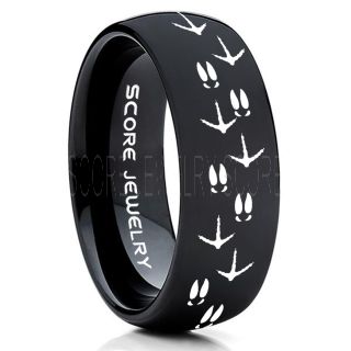 Wild Turkey Ring, Turkey Tracks Rings, Deer Hunting Ring, Fishing Ring, Black Tungsten Ring, Black Wedding Band, Hunting Ring, Deer Hunting Wedding Band, Deer Tracks Ring