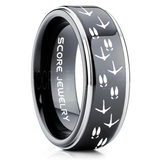 Wild Turkey Ring, Turkey Tracks Rings, Deer Hunting Ring, Fishing Ring, Black Tungsten Ring, Black Wedding Band, Hunting Ring, Deer Hunting Wedding Band, Deer Tracks Ring