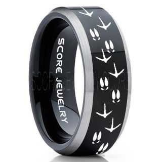 Wild Turkey Ring, Turkey Tracks Rings, Deer Hunting Ring, Fishing Ring, Black Tungsten Ring, Black Wedding Band, Hunting Ring, Deer Hunting Wedding Band, Deer Tracks Ring