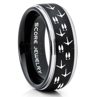 Wild Turkey Ring, Turkey Tracks Rings, Deer Hunting Ring, Fishing Ring, Black Tungsten Ring, Black Wedding Band, Hunting Ring, Deer Hunting Wedding Band, Deer Tracks Ring