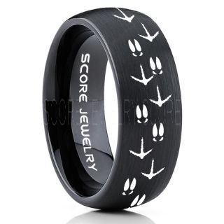 Wild Turkey Ring, Turkey Tracks Rings, Deer Hunting Ring, Fishing Ring, Black Tungsten Ring, Black Wedding Band, Hunting Ring, Deer Hunting Wedding Band, Deer Tracks Ring