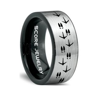 Wild Turkey Ring, Turkey Tracks Rings, Deer Hunting Ring, Fishing Ring, Black Tungsten Ring, Black Wedding Band, Hunting Ring, Deer Hunting Wedding Band, Deer Tracks Ring