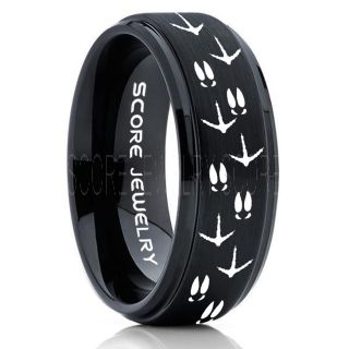 Wild Turkey Ring, Turkey Tracks Rings, Deer Hunting Ring, Fishing Ring, Black Tungsten Ring, Black Wedding Band, Hunting Ring, Deer Hunting Wedding Band, Deer Tracks Ring