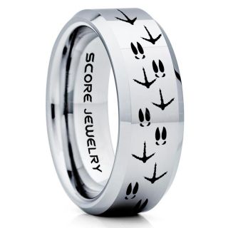 Wild Turkey Ring, Turkey Tracks Rings, Deer Hunting Ring, Fishing Ring, Silver Tungsten Ring, Silver Wedding Band, Hunting Ring, Deer Hunting Wedding Band, Deer Tracks Ring