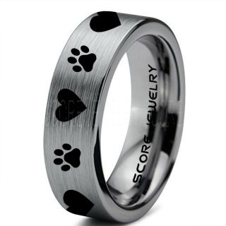 Puppy Paws Ring, Puppy Paws Wedding Band, Silver Tungsten Ring, Silver Wedding Band, Silver Tungsten Band, Puppy Paws Ring