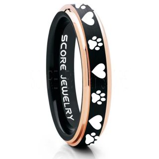 Puppy Paws Ring, Puppy Paws Wedding Band, 4mm Black Tungsten Ring, Black Wedding Band, Black Tungsten Band, Puppy Paws Ring