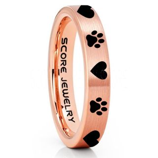 Puppy Paws Ring, Puppy Paws Wedding Band, 14K Rose Gold Tungsten Ring, Rose Gold Wedding Band, Rose Gold Tungsten Band, Puppy Paws Ring
