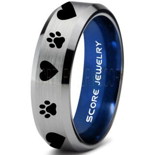 Puppy Paws Ring, Puppy Paws Wedding Band, Silver Tungsten Ring, Silver Wedding Band, Silver Tungsten Band, Puppy Paws Ring