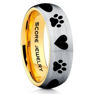 Puppy Paws Ring, Puppy Paws Wedding Band, 8mm Silver Tungsten Ring, Silver Wedding Band, Silver Tungsten Band, Puppy Paws Ring