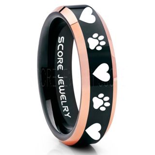 Puppy Paws Ring, Puppy Paws Wedding Band, 6mm Black Tungsten Ring, Black Wedding Band, Black Tungsten Band, Puppy Paws Ring