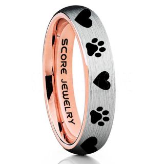 Puppy Paws Ring, Puppy Paws Wedding Band, 4mm Silver Tungsten Ring, Silver Wedding Band, Silver Tungsten Band, Puppy Paws Ring