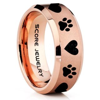 Puppy Paws Ring, Puppy Paws Wedding Band, 14K Rose Gold Tungsten Ring, Rose Gold Wedding Band, Rose Gold Tungsten Band, Puppy Paws Ring