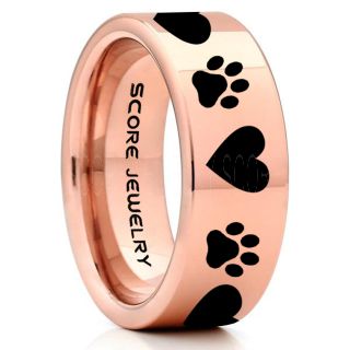 Puppy Paws Ring, Puppy Paws Wedding Band, 14K Rose Gold Tungsten Ring, Rose Gold Wedding Band, Rose Gold Tungsten Band, Puppy Paws Ring