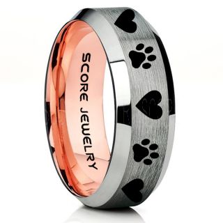 Puppy Paws Ring, Puppy Paws Wedding Band, Silver Tungsten Ring, Silver Wedding Band, Silver Tungsten Band, Puppy Paws Ring