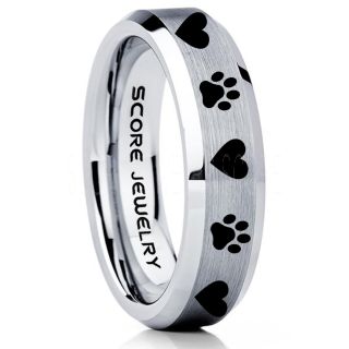 Puppy Paws Ring, Puppy Paws Wedding Band, Silver Tungsten Ring, Silver Wedding Band, Silver Tungsten Band, Puppy Paws Ring