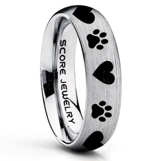 Puppy Paws Ring, Puppy Paws Wedding Band, 6mm Silver Tungsten Ring, Silver Wedding Band, Silver Tungsten Band, Puppy Paws Ring