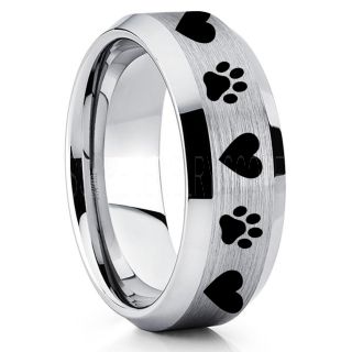 Puppy Paws Ring, Puppy Paws Wedding Band, Silver Tungsten Ring, Silver Wedding Band, Silver Tungsten Band, Puppy Paws Ring