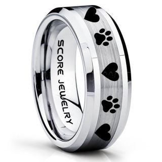 Puppy Paws Ring, Puppy Paws Wedding Band, Silver Tungsten Ring, Silver Wedding Band, Silver Tungsten Band, Puppy Paws Ring