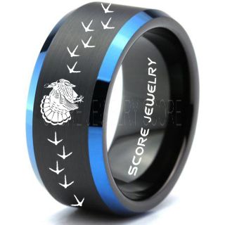 Wild Turkey Ring, Turkey Hunting Ring, Black Tungsten Ring, Black Wedding Band, Hunting Ring, Turkey Tracks Wedding Band, Turkey Tracks Ring