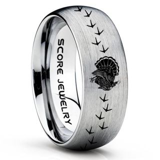 Wild Turkey Ring, Turkey Hunting Ring, Silver Tungsten Ring, Silver Wedding Band, Hunting Ring, Turkey Tracks Wedding Band, Turkey Tracks Ring