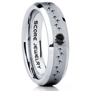 Wild Turkey Ring, Turkey Hunting Ring, Silver Tungsten Ring, Silver Wedding Band, Hunting Ring, Turkey Tracks Wedding Band, Turkey Tracks Ring